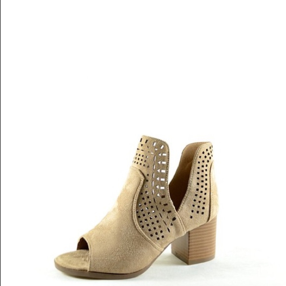 Suede V Cut Laser Cutout Peep Toe Bootie - Picture 5 of 8